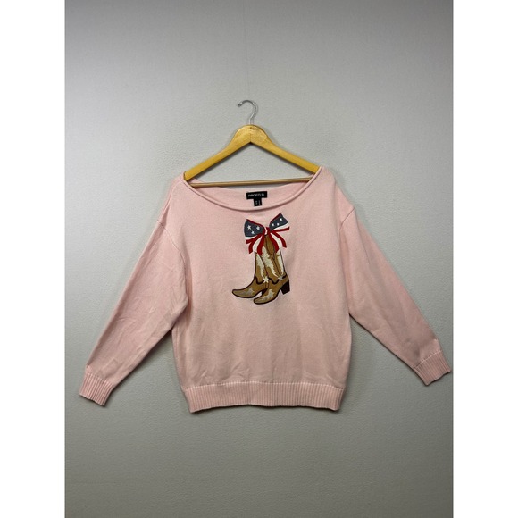 Arden B. Sweaters - Arden B. Cowgirlcore Western Womens Medium Pink Cowboy Boot Graphic Knit Sweater